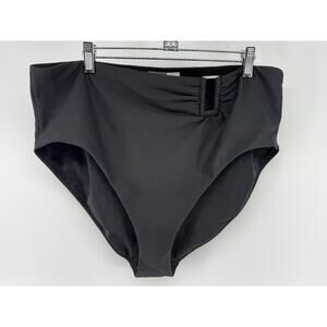 CALIA Women's Asymmetrical Rectangle Trim Swim Bottoms Pure Black Mesh XXL